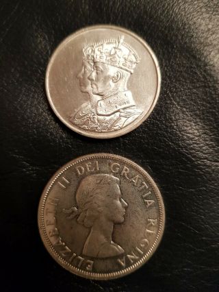 Canadian 1958 Silver Dollar & George Vi 1939 Silver Medal.