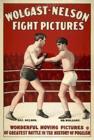 1916 Boxing Moving Pictures Vintage Style Movie Poster " Fight Pictures " - 16x24