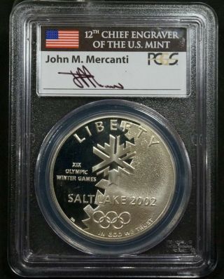 2002 - P Olympics Salt Lake City Silver Dollar J.  Mercanti Pcgs Pr69 Dcam Us Coin