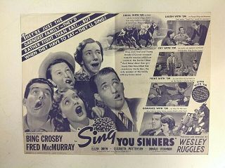 Vintage 1938 Movie Herald Sing,  You Sinners Bing Crosby Fred Macmurray Zukor Wow
