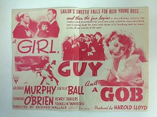 Vintage 1941 Movie Herald A Girl A Guy And A Gob Lucille Ball Rko Romance Laugh
