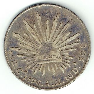 Mexico 1896 Cn Am Silver 8 Reales Km 377.  3