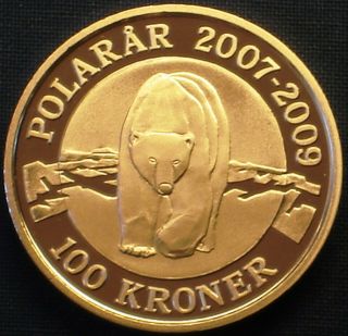 Denmark 100 Kroner Silver Proof 2007 International Polar Year Polar Bear Km 917