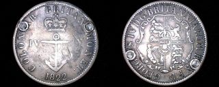 1822 British West Indies 1/4 Dollar World Silver Coin - Anchor Money - Plugged
