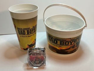 Bad Boys Ii Movie Theater Promotional Items: Popcorn Holder Drink Cup And Clock