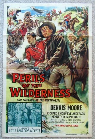 Perils Of The Wilderness Chap 13 Orig 1955 1sht Movie Poster Fld Dennis Moore Vg