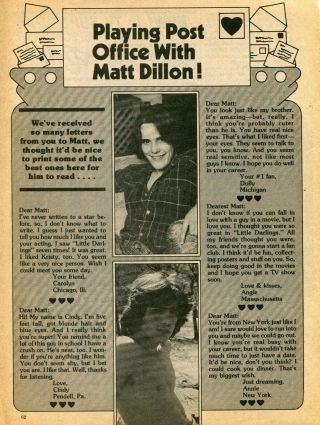 Matt Dillon Pinup Clipping Cutting From A Magzine 80 