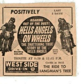 West Side Drive In Larksville Pa Hells Angels On Wheels Sunday Independent1967 B