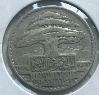 1929 Lebanon 50 Piastres - Scarce Silver