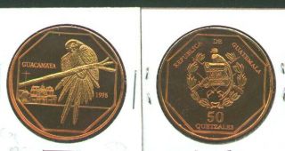 Rare 1995 Guatemala Copper 50 Q Parrot Pattern,  Mntg150