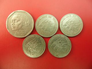 Bulk Base Metal Coins France Africa.  Chad Tchad 100,  500 Francs No Duplication