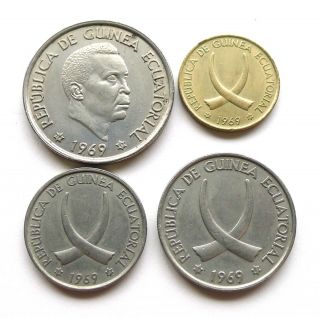 Equatorial Guinea 1969 Set 1,  5,  25,  50 Pesetas,  Tusks / Nguema,  Scarce,  Gvf - Au