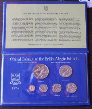 British Virgin Islands 6 Dif Coins Set 0.  01 - 1$ 1974 Year Specimen Birds