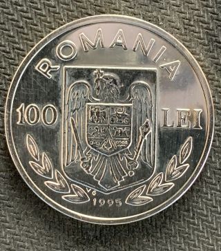 1995 Romania Silver 100 Lei Fao 50th Anniversary.  9 Oz Silver Crown &