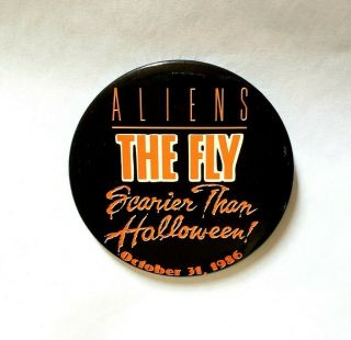 Vintage 1986 The Fly & Aliens Movie Promo Button 1980s Horror Film Halloween Pin