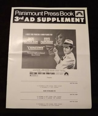 Chinatown 1974 Pressbook Supplement - Jack Nicholson Faye Dunaway - No Cuts