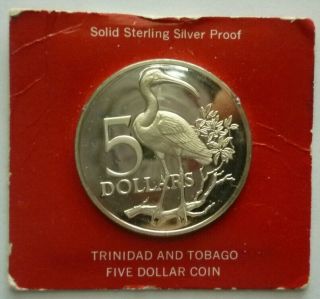 1973 Trinidad & Tobago - 5 Dollars - Scarlet Ibis Bird - 1 Oz Proof Silver Crown