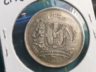 DOMINICAN REPUBLIC 1937 1/2 Peso silver coin very 500,  000 mintage 2