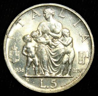 Italy: Vittorio Emanuele Iii 5 Lire 1936 - R.  Gem Of A Coin