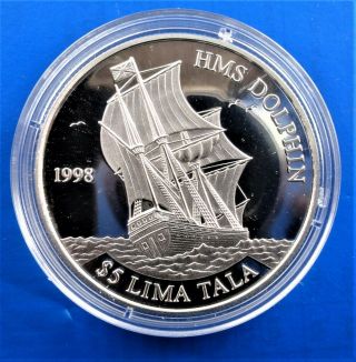 Series,  Ships In Silver Coins.  Tokelau 5 Tala 1998 Proof Unc In A Kapsel
