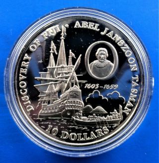 Series,  Ships In Silver Coins.  Fiji $10 1993 Proof.  Silver.  925 Unc In A Kapsel