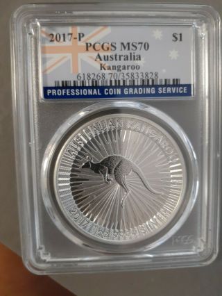 2017 - P Pcgs Ms70 $1 Australia Silver Kangaroo