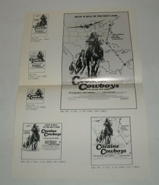 1978 Cocaine Cowboys Promo Movie Ad Sheet Jack Palance Andy Warhol Action