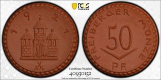 Weimar Germany 1921 Freiberg Porcelain Coin,  Scheuch 118a,  Pcgs Ms66