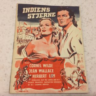 Star Of India Cornel Wilde Jean Wallace Vtg 1954 Danish Movie Program