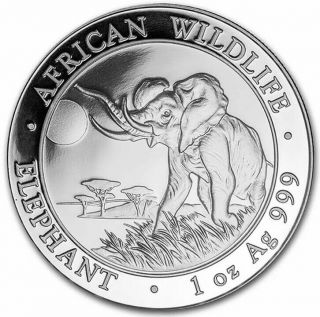 2016 • Somalia Silver Elephant 1 Oz Coin.  9999 Fine • 100 Shillings (bu)