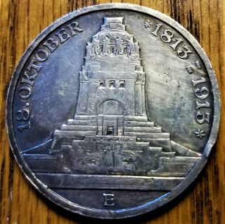 1913 - E German States - Saxony - Albertine 3 Mark Vf,  Toned Silver Coin