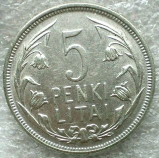 1925 Lithuanian Coin 5 Litai,  Km 78,  5435