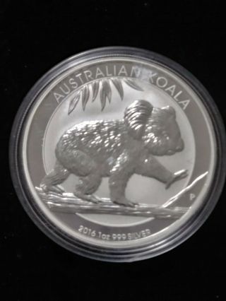 2016 Australia Koala 1 Ounce.  999 Fine Silver Dollar,  Frosty Australian $1 Coin