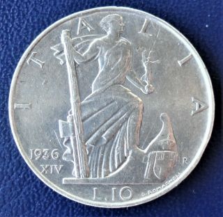 Italy 10 Lire 1936 Silver.  Vittorio Emanuel Iii (1900 - 1946)