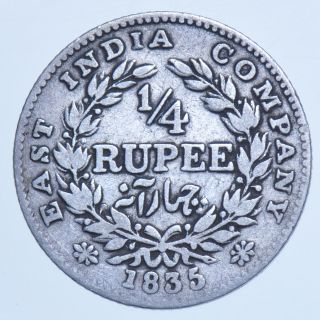 India British Colony William Iv,  Eic,  ¼ Rupee,  1835 Calcutta Silver Coin