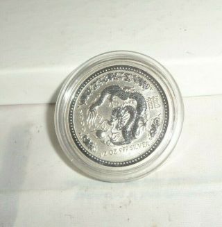 2000 Australia 50c Lunar Year Of The Dragon 1/2 Oz.  999 Silver Coin Fifty Cents