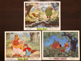 3 Disney Robin Hood Lobby Cards 2 X 1973 Release 1 X 1982 Re - Release