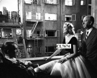 Grace Kelly And James Stewart With Alfred Hitchcock On Movie Set 
