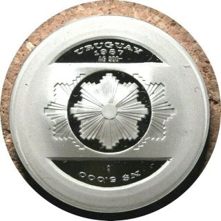 Elf Uruguay 5,  000 Nuevos Pesos 1991 Silver Proof Central Bank 20th