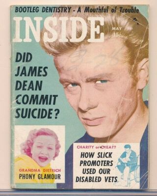 James Dean Cover Of May 1956 Inside Pocket Gossip Digest Did He Commit Suicide?