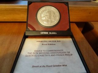 1972 $25 Cayman Island 25th Anniversary Sterling Silver Proof Coin 1.  527oz Asw