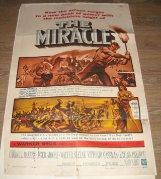 1959 The Miracle 1 Sheet Movie Poster Carroll Baker Roger Moore Painted Art