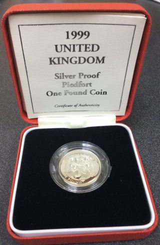 Piedfort Version 1999 Great Britain Silver Proof 1 One Pound Coin W/ogp Uk £1