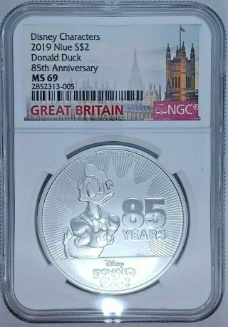 2019 Niue $2 Disney Donald Duck 85 Years Ngc Ms69 1 Ounce Oz Silver Coin
