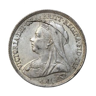 1896 Great Britain Silver Shilling Queen Victoria Coin Km 780