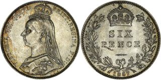 Great Britain: 6 Pence Silver 1887 (crowned Bust) - Bu