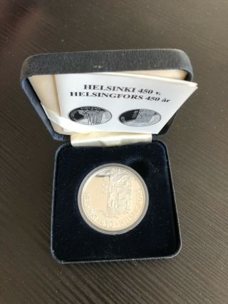 Finland 2000 Helsinki 450 Years 100 Markkaa Silver Proof Coin Box And