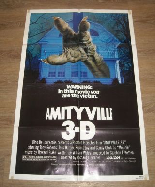 1983 Amityville 3 - D 1 Sheet Movie Poster Candy Clark Tess Harper Tony Roberts