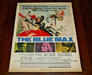 Vintage Print Ad 1966 " The Blue Max " Movie Promo George Peppard Ursula Andress