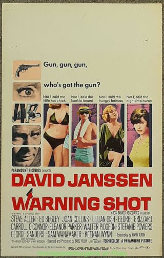 Warning Shot Movie Poster 14x22 In.  Window Card David Janssen 1967 Spy Thriller